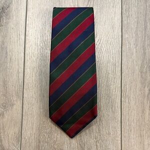 Vintage British Collegiate Classic Striped Silk Tie in Red, Green, Blue, Camel